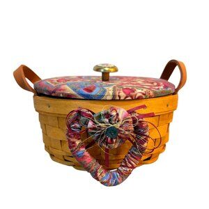 Longaberger Love Basket 1997 Floral Padded Lid Heart Enamel Knob Liner RARE